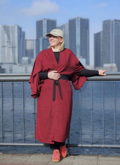 Lniane kimono Burgundy Flow