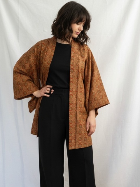 Haori vintage w ceglano-żółtym kolorze